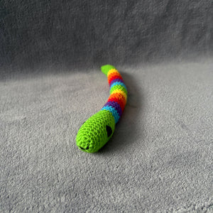 Silas the Snake – Handmade Rainbow Crochet Toy | CE Tested & Customisable