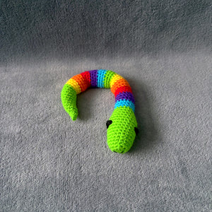 Silas the Snake – Handmade Rainbow Crochet Toy | CE Tested & Customisable