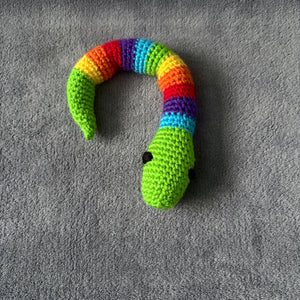 Silas the Snake – Handmade Rainbow Crochet Toy | CE Tested & Customisable